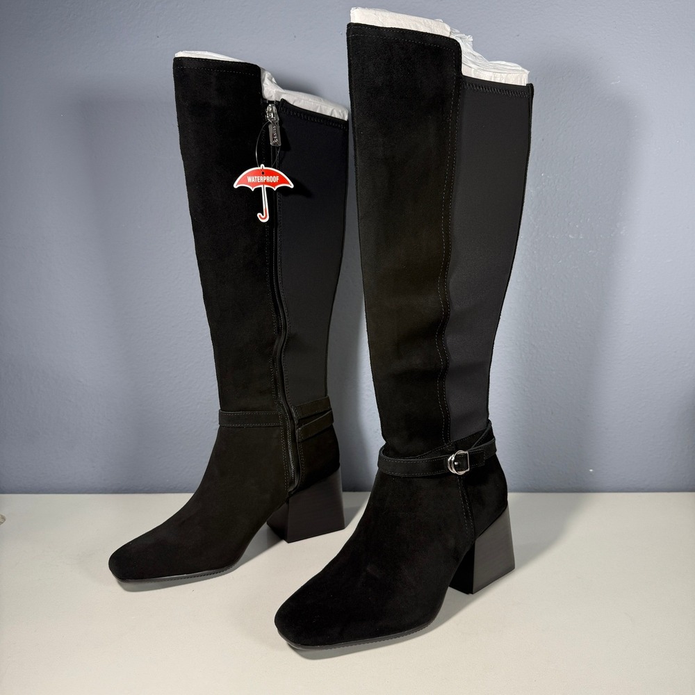 Blondo Twyla Black Suede Waterproof Tall Boots‎ Block Heel Womens 8M New